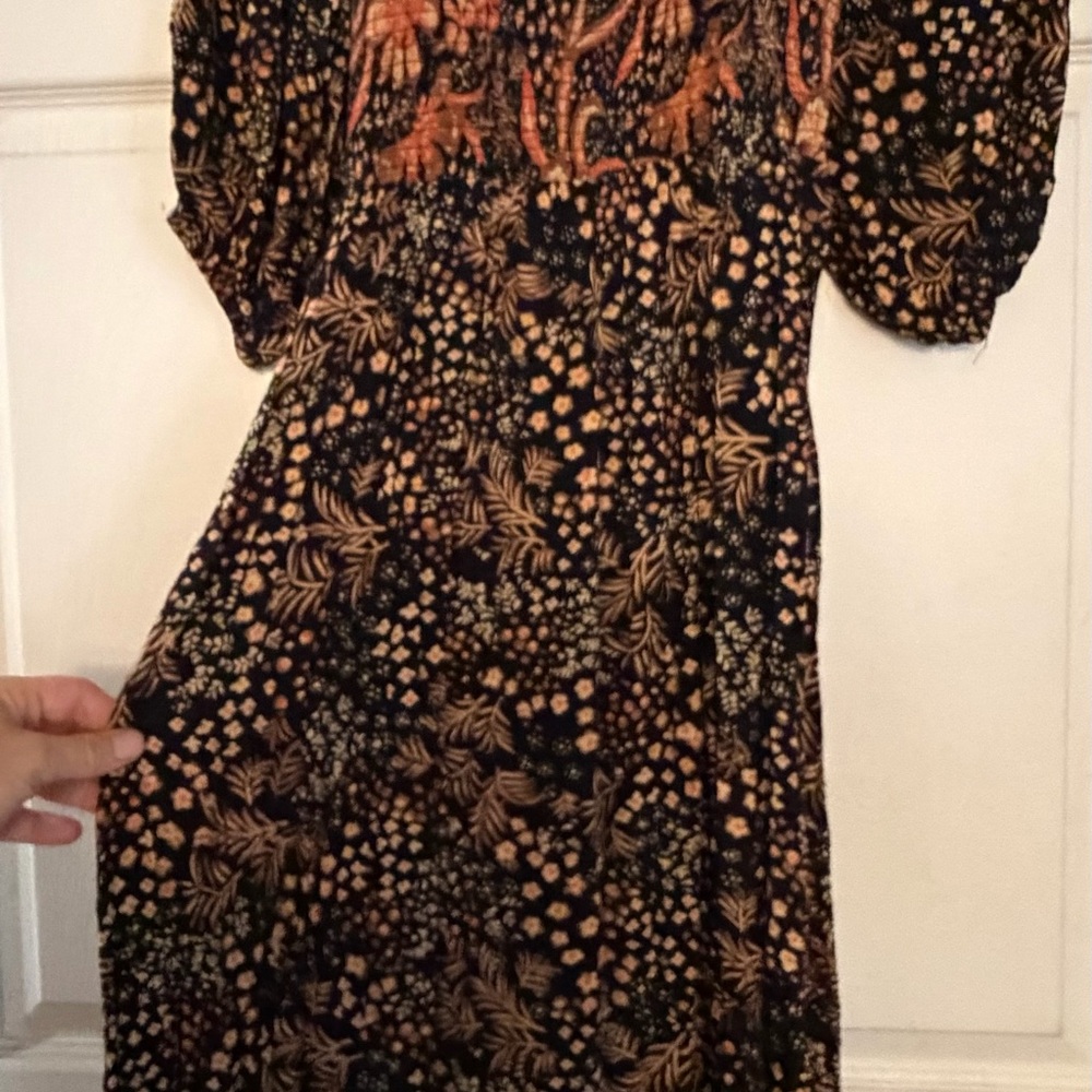 Angie Black and Orange Floral Long Sleeve Dress - Picture 2 of 6